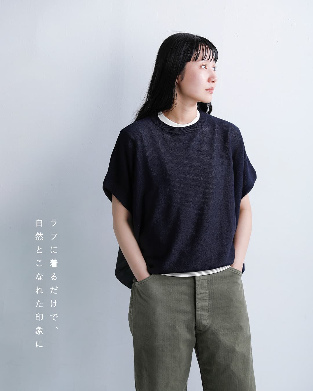 ordinaryfitsコットンリネン バーバーノースリーブ Tシャツ BARBER NOSLEEVE kn016-126