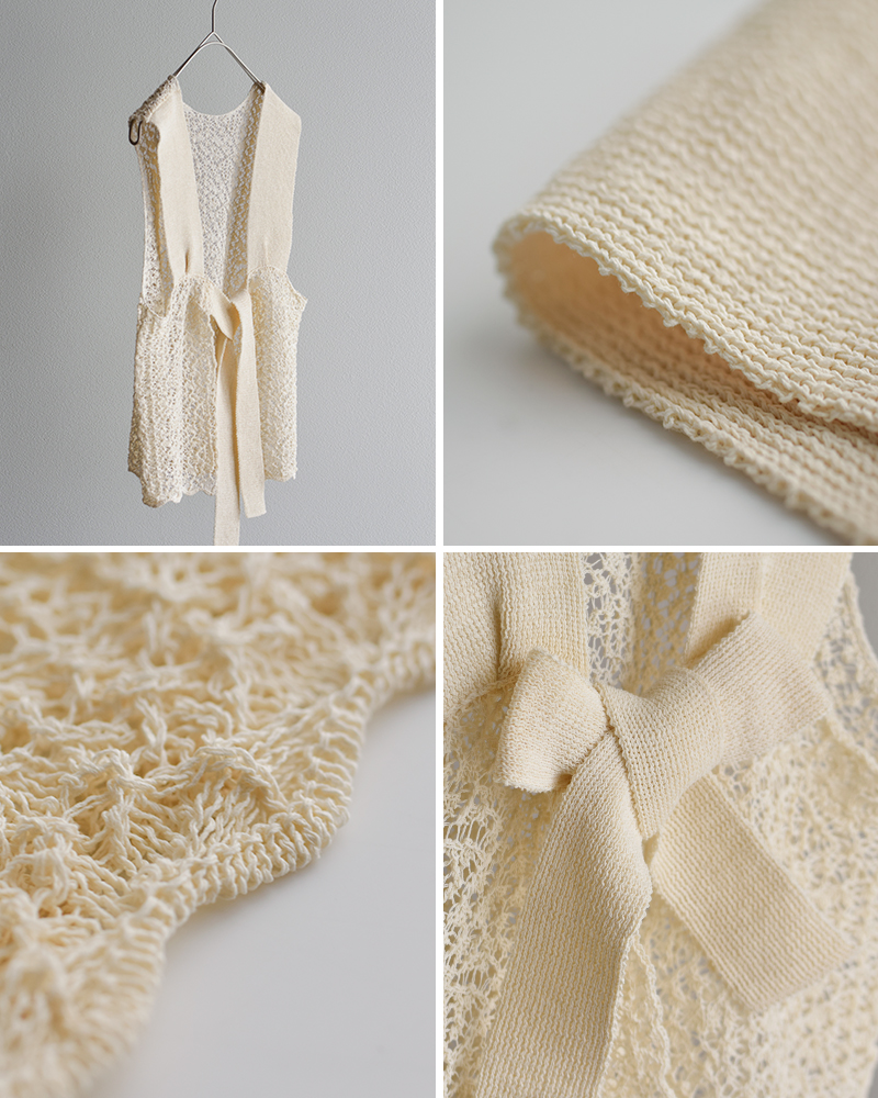enrica(エンリカ)和紙ブレンド 2way レース柄 ニットベスト knit225