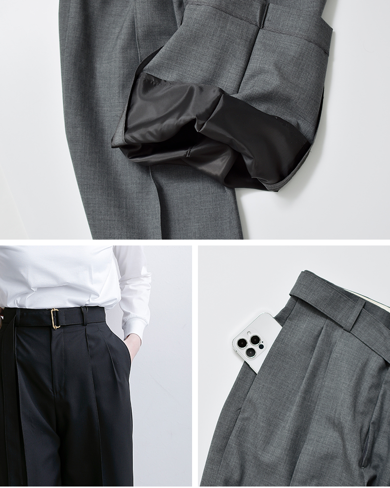 MACKINTOSH(マッキントッシュ)撥水トロピカルウール ベルト付き ツープリーツ ワイドストレートパンツ “BELTED POLMOOD” l261hi1019pdy