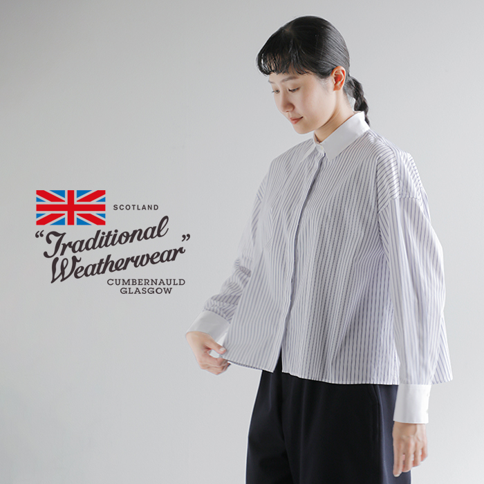Traditional Weatherwear(トラディショナルウェザーウェア)ハイカウントポプリンストライプグレイスロングスリーブフライフロントシャツ“GRAYS”l261kgfsh0316ty