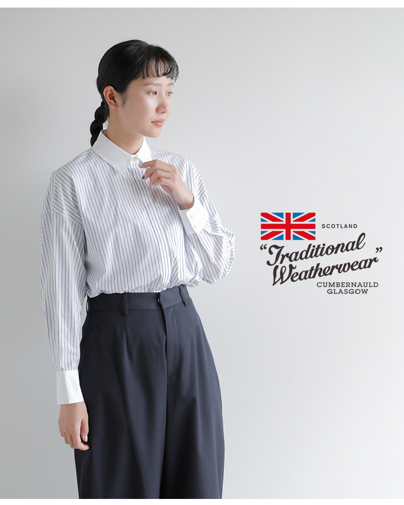 Traditional Weatherwear(トラディショナルウェザーウェア)ハイカウントポプリンストライプグレイスロングスリーブフライフロントシャツ“GRAYS”l261kgfsh0316ty