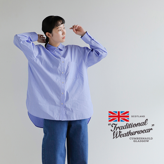 Traditional Weatherwear(トラディショナルウェザーウェア)ハイカウントポプリンストライプランコーンロングスリーブシャツ“RUNCORN”l261kgfsh0328ty