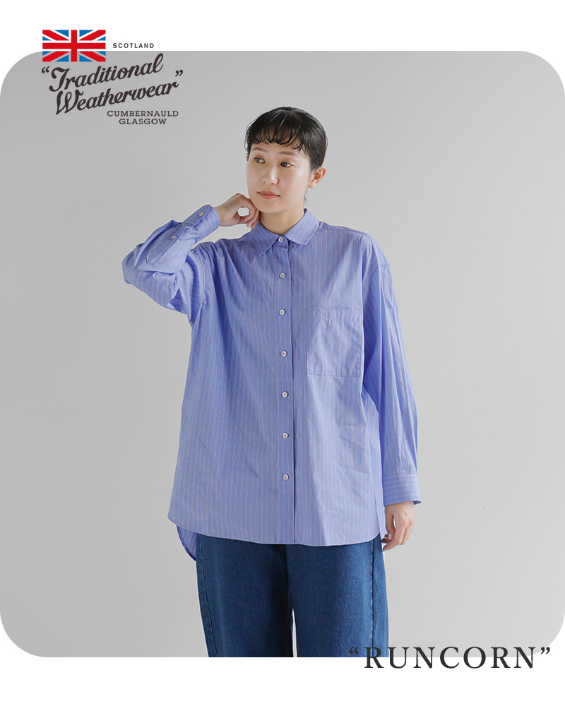 Traditional Weatherwear(トラディショナルウェザーウェア)ハイカウントポプリンストライプランコーンロングスリーブシャツ“RUNCORN”l261kgfsh0328ty