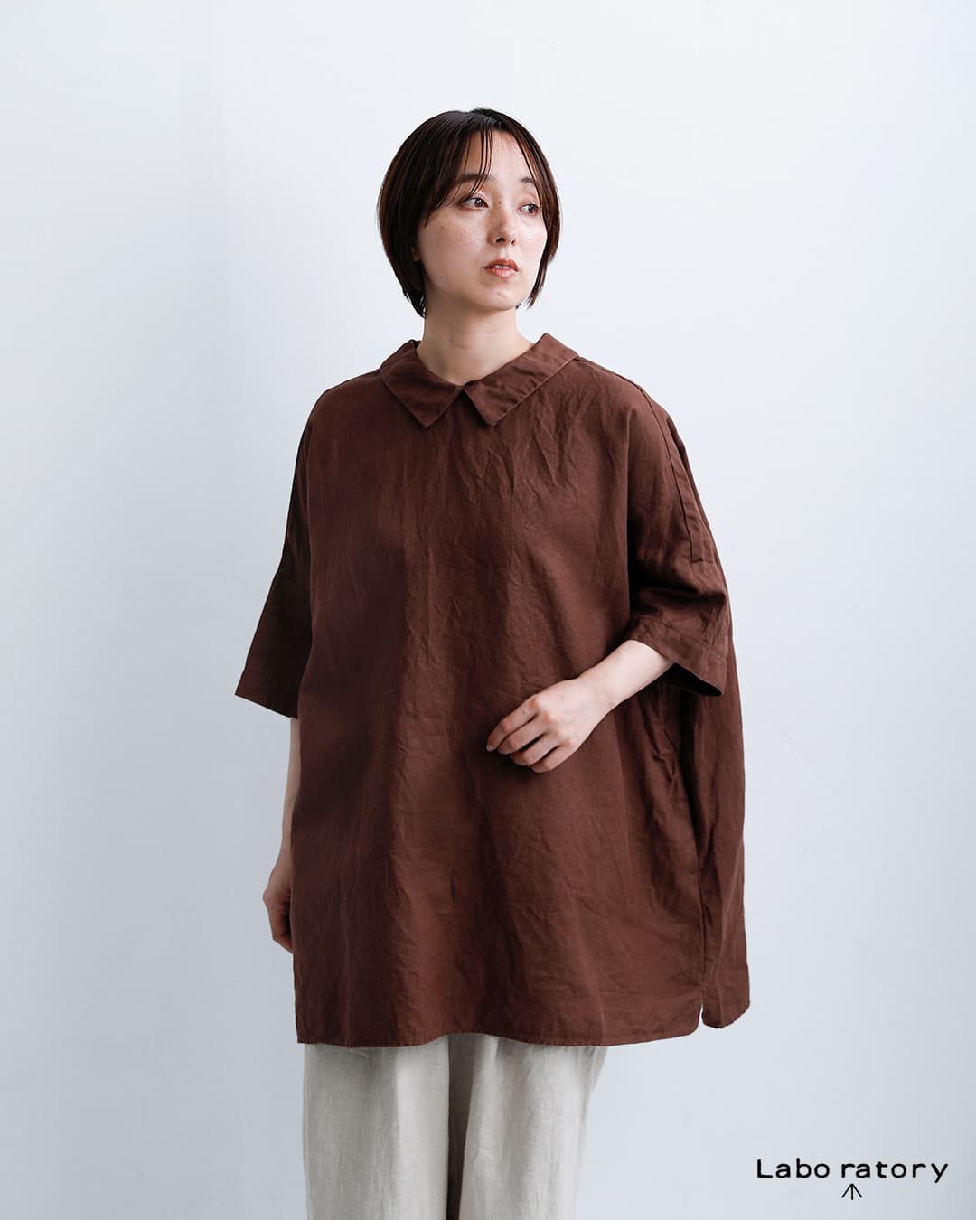 Laboratoryラミーリネン ワイド シャツ チュニック ブラウス “ORDINARY WIDE SHIRT TUNIC BLOUSE” la465