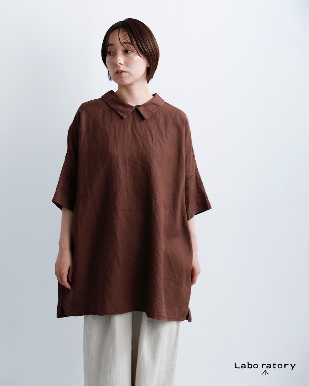 Laboratoryラミーリネン ワイド シャツ チュニック ブラウス “ORDINARY WIDE SHIRT TUNIC BLOUSE” la465