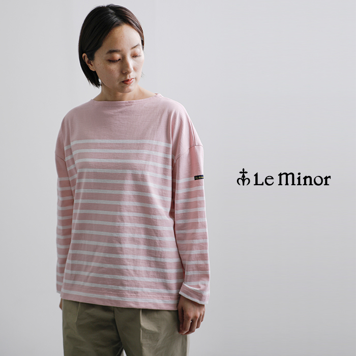 Le minor(ルミノア)薄手コットンボーダー9分袖ボートネックプルオーバーlef995025