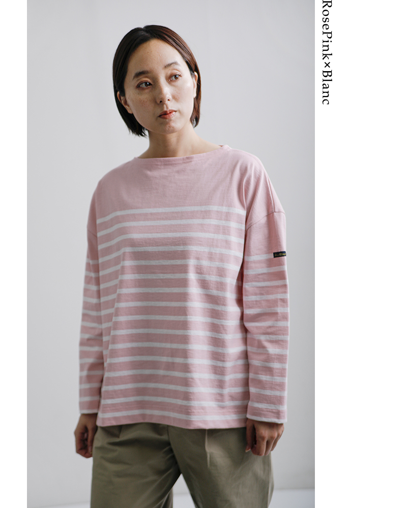 Le minor(ルミノア)薄手コットンボーダー9分袖ボートネックプルオーバーlef995025