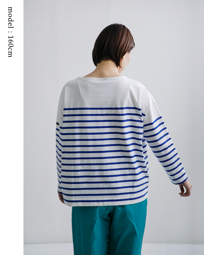 Le minor(ルミノア)薄手コットンボーダー9分袖ボートネックプルオーバーlef995025