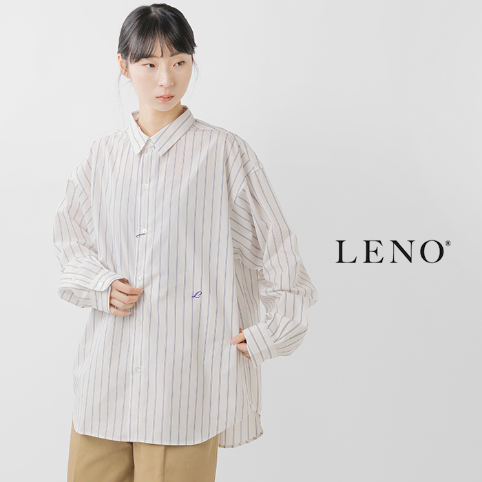 LENO(���m)�I�[�K�j�b�N�R�b�g���X�g���C�v���M�����[�J���[�V���cREGULARCOLLARSHIRTSleno-sh003