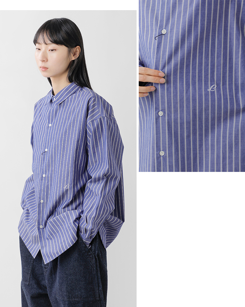 LENO(���m)�I�[�K�j�b�N�R�b�g���X�g���C�v���M�����[�J���[�V���cREGULARCOLLARSHIRTSleno-sh003