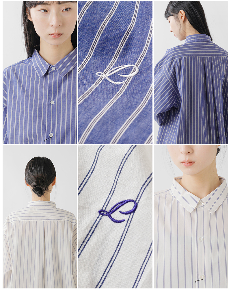 LENO(���m)�I�[�K�j�b�N�R�b�g���X�g���C�v���M�����[�J���[�V���cREGULARCOLLARSHIRTSleno-sh003