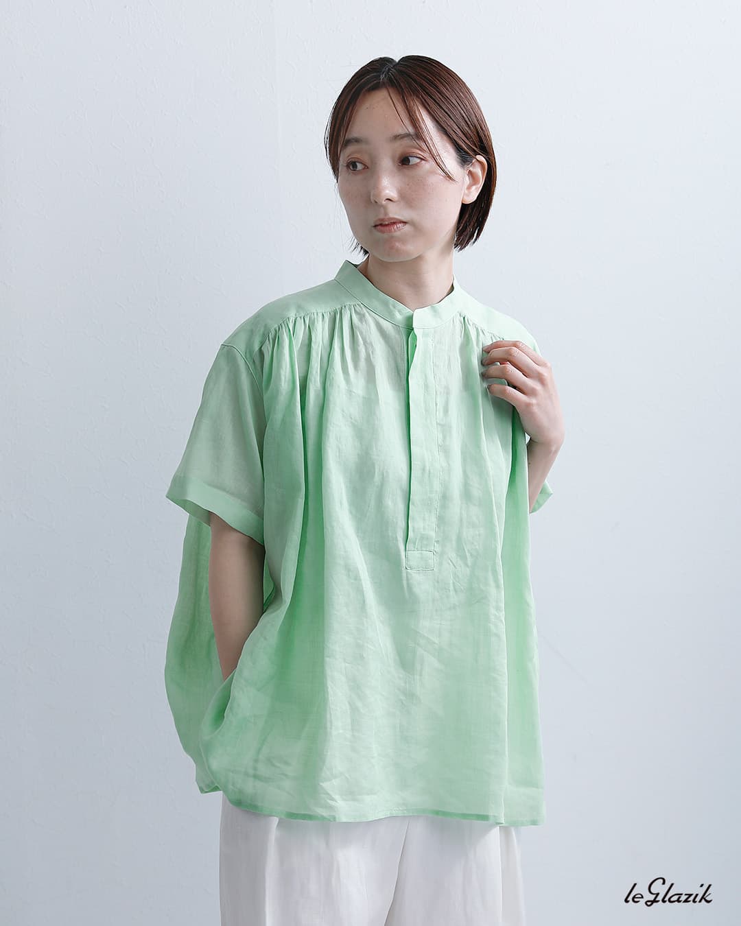 Le Glazikラミーシアー ギャザー 半袖シャツ lg-b0381rat