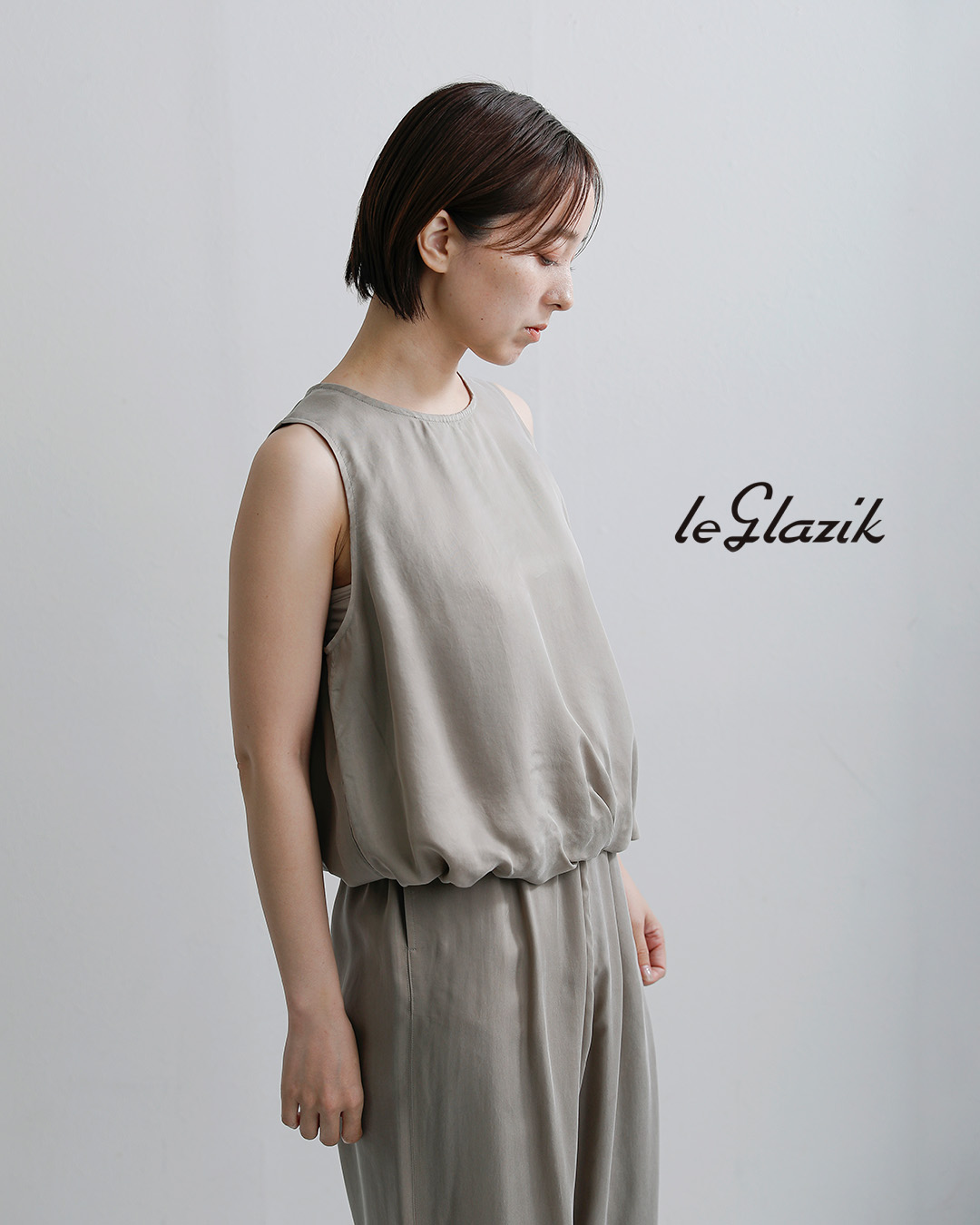 Le Glazikピーチタッチ フレア ノースリーブブラウス lg-b0466cup