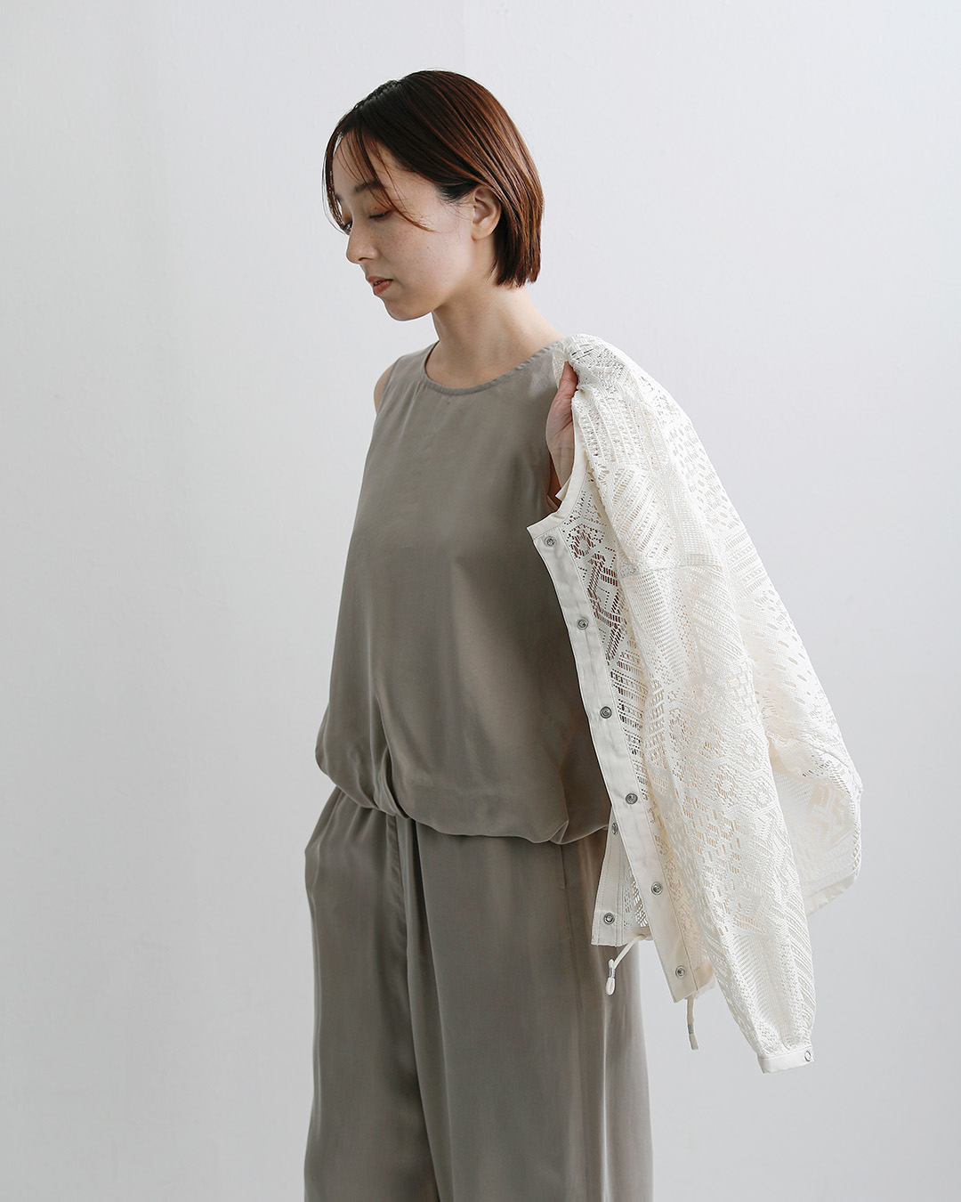 Le Glazikピーチタッチ フレア ノースリーブブラウス lg-b0466cup