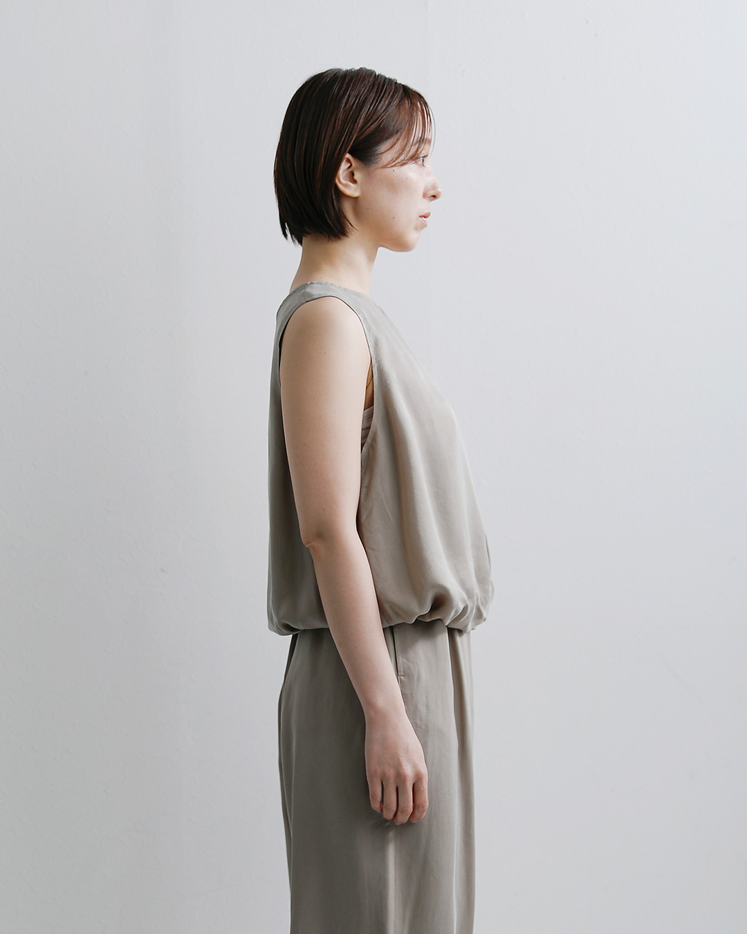 Le Glazikピーチタッチ フレア ノースリーブブラウス lg-b0466cup