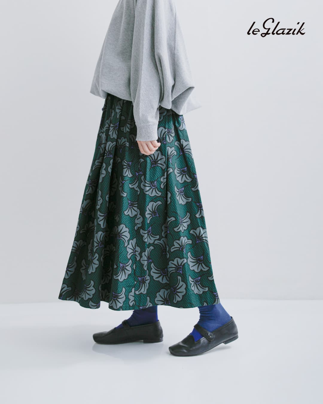 Le Glazik(ルグラジック)コットン バティックプリント タック ギャザー スカート lg-f0076btk-26ss