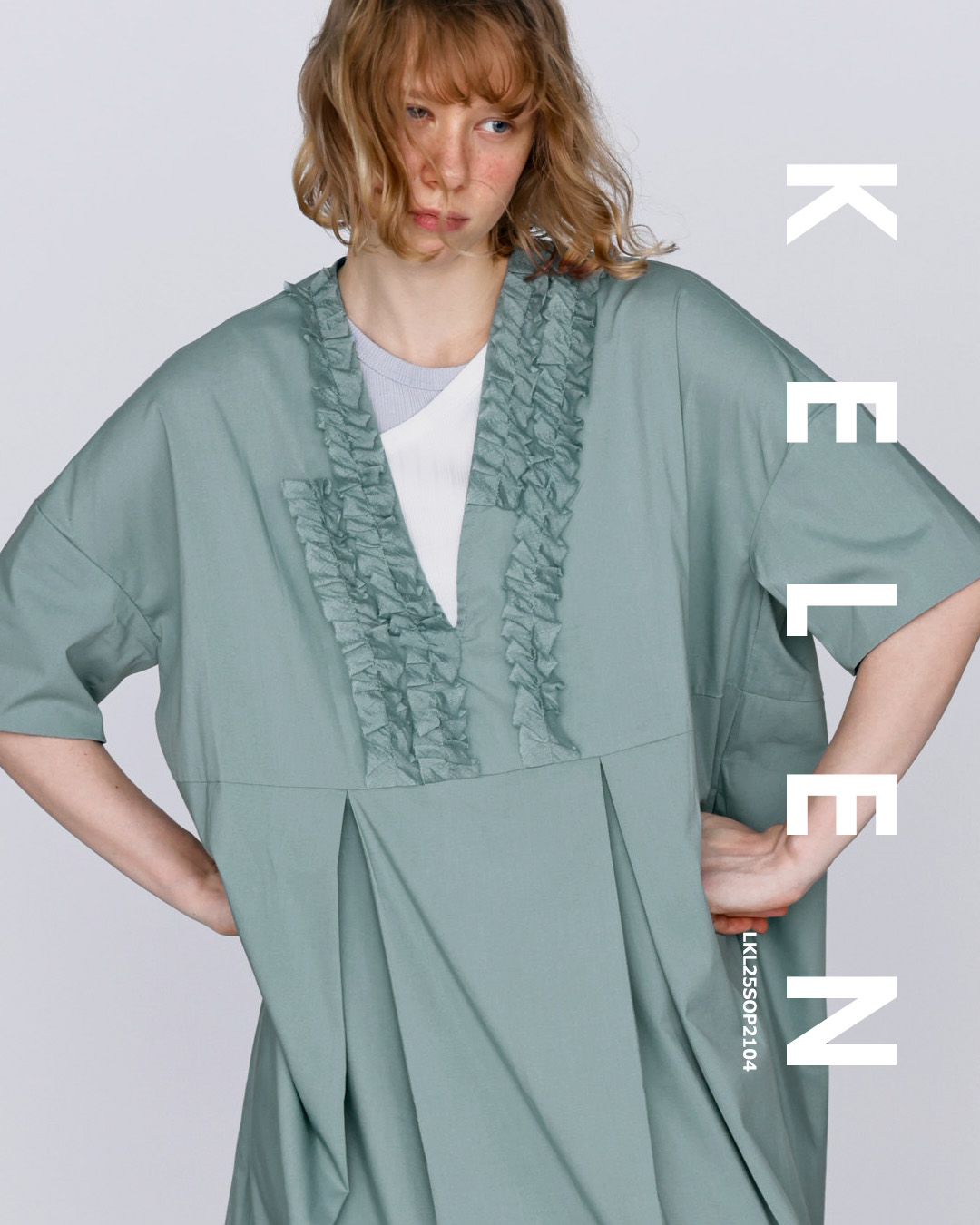 kelen(ケレン)フリルデザイン Vネック ワンピース “RIFFEW” lkl25sop2104