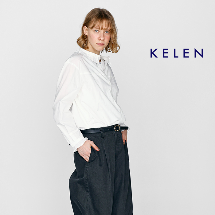 kelen(ケレン)コットンモダールフリルカラーデザインブラウス“MEMIU”lkl26hbl2277