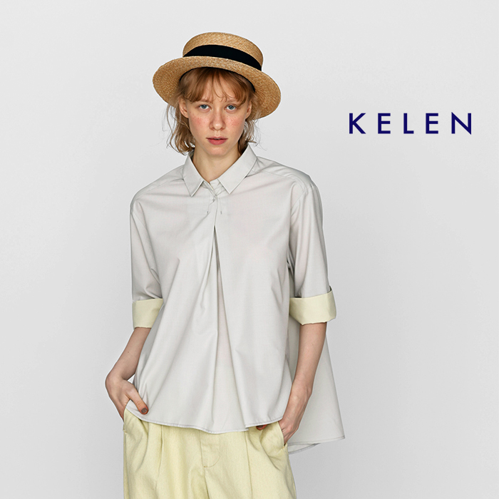 kelen(ケレン)2wayシルエットシャツカラー7分袖プルオーバートップス“NUEM”lkl26hbl2279