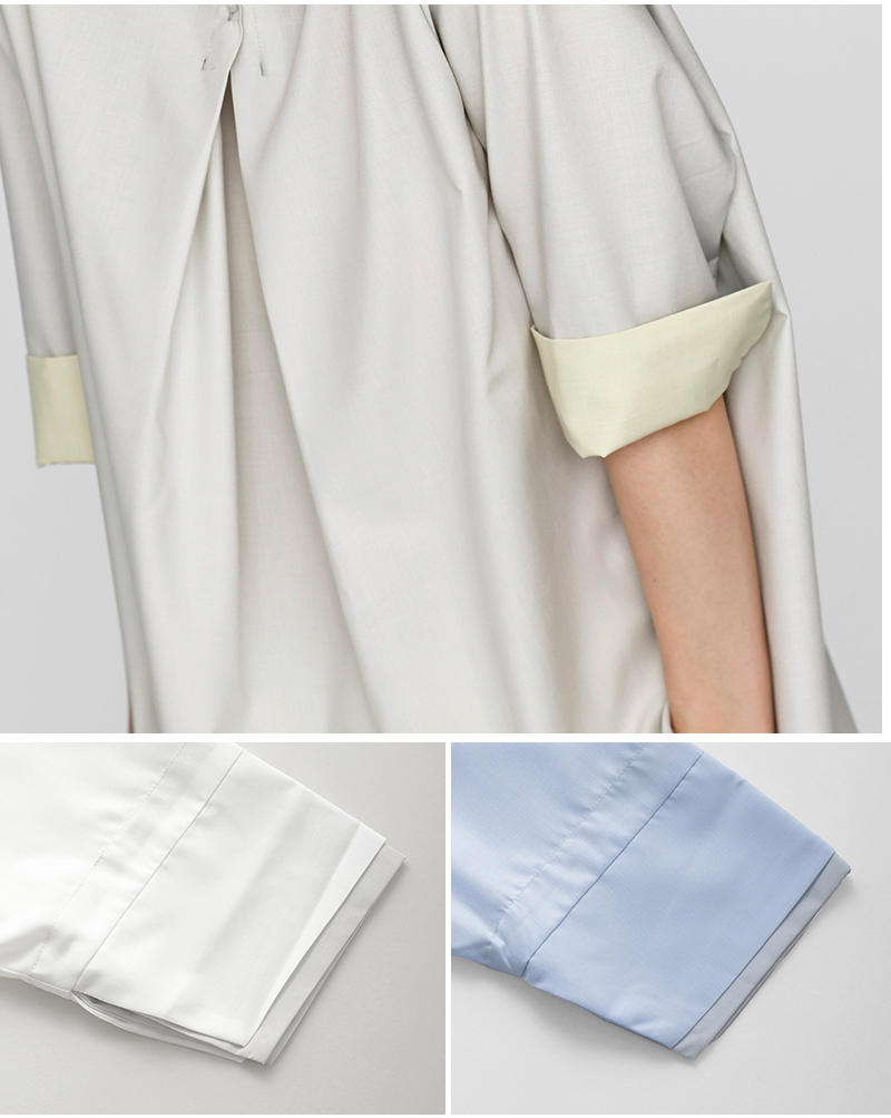 kelen(ケレン)2wayシルエットシャツカラー7分袖プルオーバートップス“NUEM”lkl26hbl2279