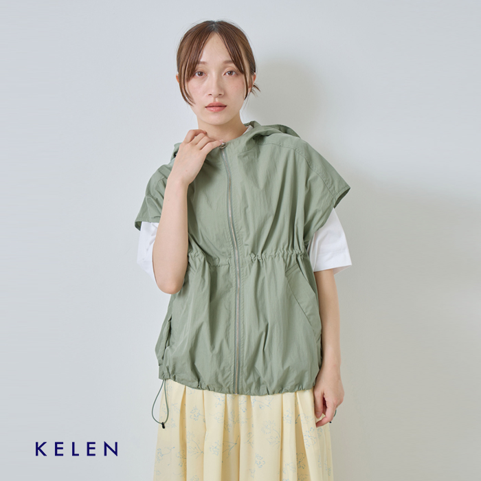 kelen(ケレン)ドローストリングデザインフードジップベスト“AROW”lkl26hbl2281
