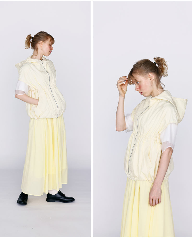 kelen(ケレン)ドローストリングデザインフードジップベスト“AROW”lkl26hbl2281