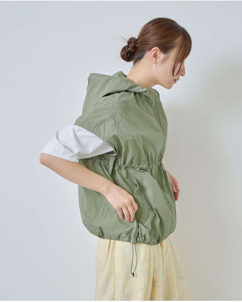 kelen(ケレン)ドローストリングデザインフードジップベスト“AROW”lkl26hbl2281