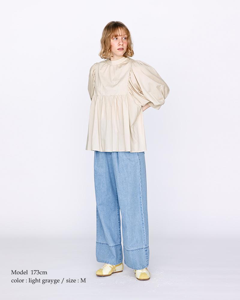 kelen(ケレン)ラメ糸ドット刺繍ギャザーブラウス“CAFUN”lkl26hbl2289