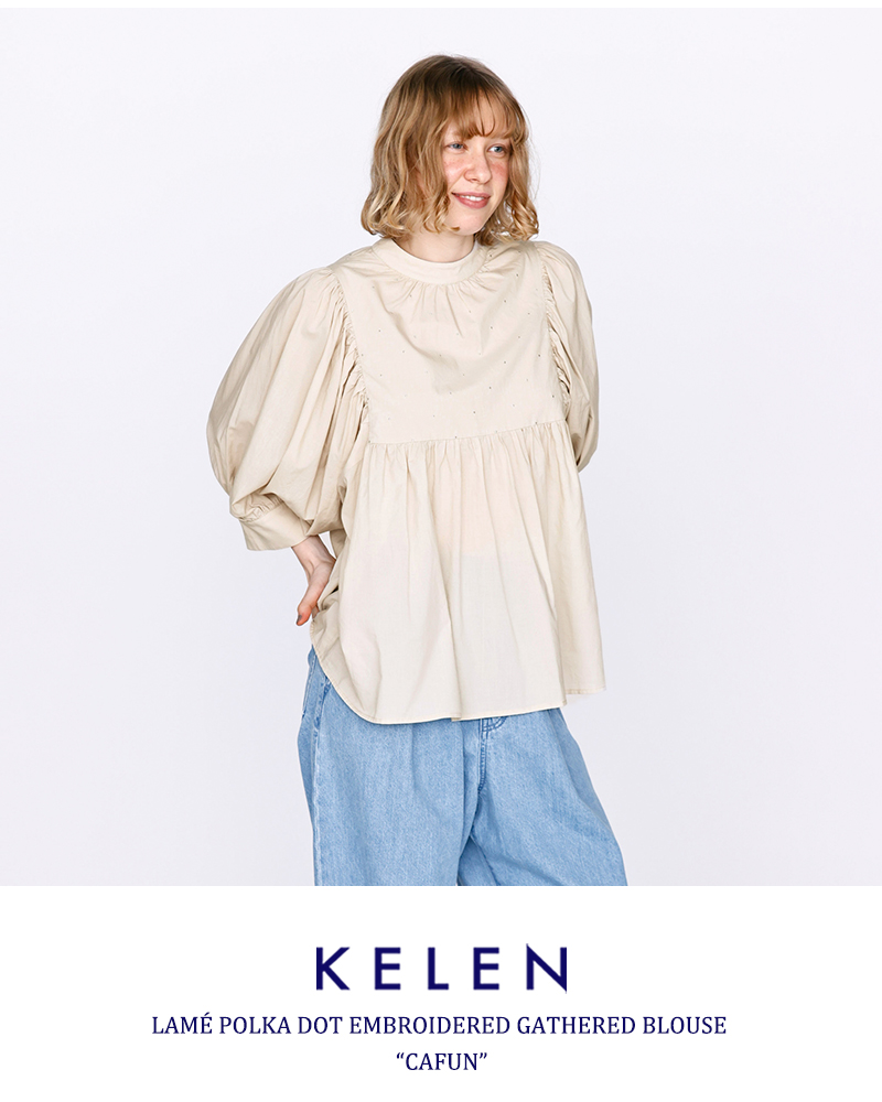 kelen(ケレン)ラメ糸ドット刺繍ギャザーブラウス“CAFUN”lkl26hbl2289