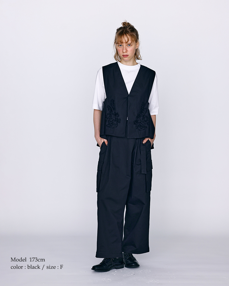 kelen(ケレン)コットンストレッチコード刺繍Vネックベスト“CURE”lkl26hbl2291