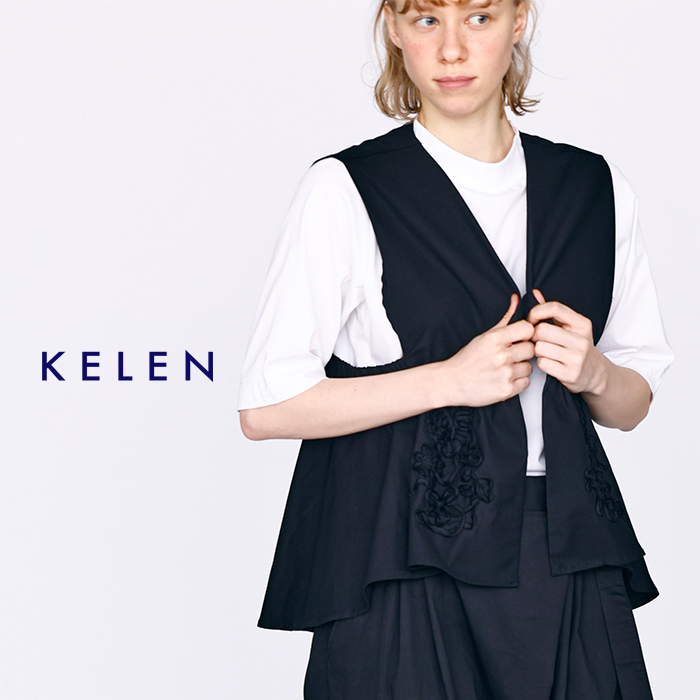 kelen(ケレン)コットンストレッチコード刺繍Vネックベスト“CURE”lkl26hbl2291