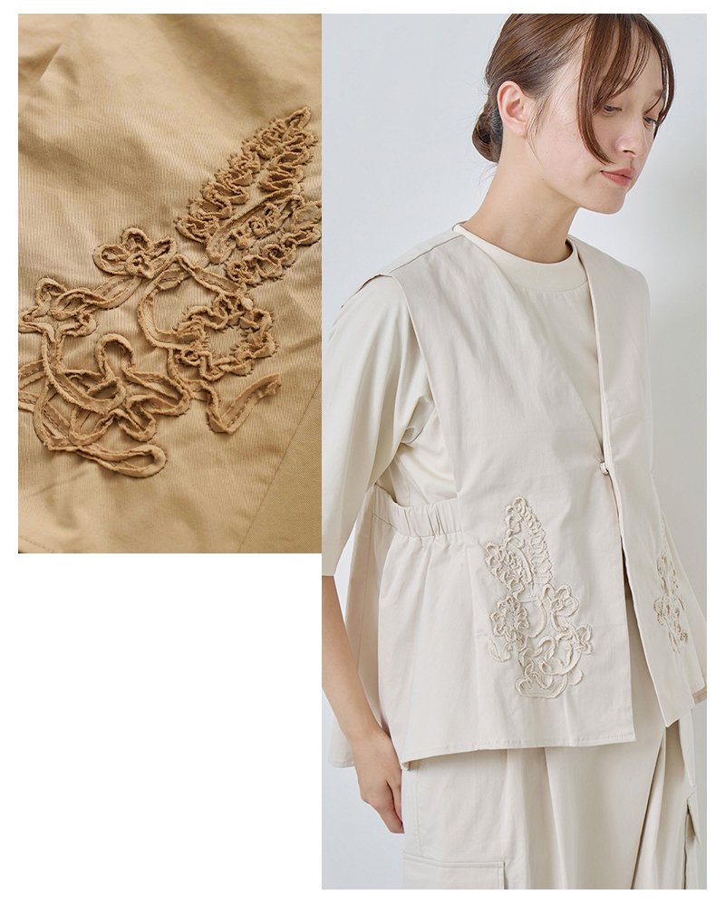 kelen(ケレン)コットンストレッチコード刺繍Vネックベスト“CURE”lkl26hbl2291