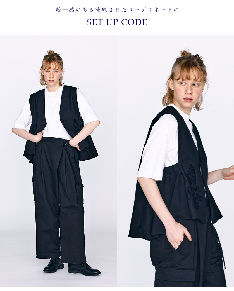 kelen(ケレン)コットンストレッチコード刺繍Vネックベスト“CURE”lkl26hbl2291