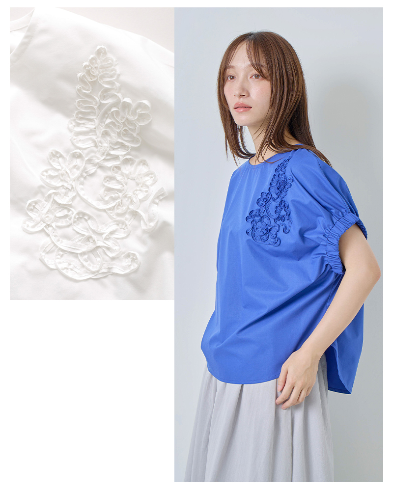 kelen(ケレン)リーフフラワーモチーフコード刺繍デザイントップス“PAKIA”lkl26hbl2292