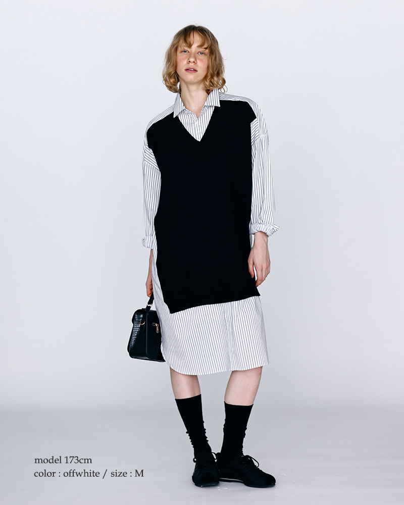 kelen ケレン ニットベスト レイヤードデザイン ストライプ シャツ