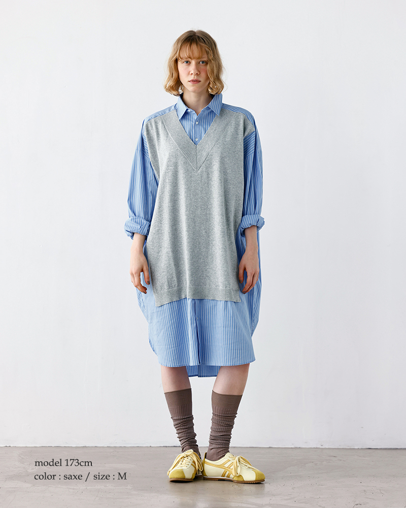 kelen ケレン ニットベスト レイヤードデザイン ストライプ シャツ