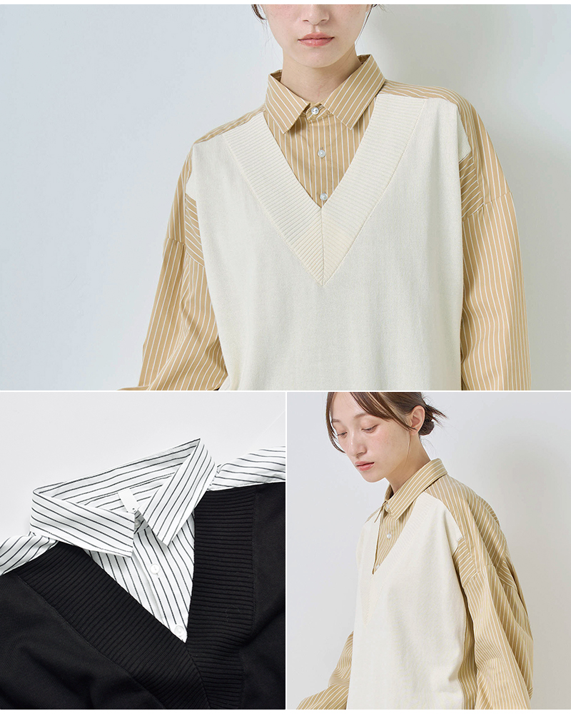 kelen(ケレン)ニットベストレイヤードデザインストライプシャツワンピース“APOLU”lkl26hop2128