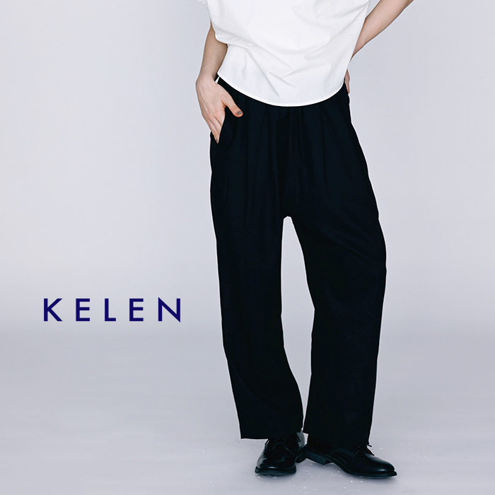 クーポン対象】kelen ケレン リネン混ストレッチ タックデザイン