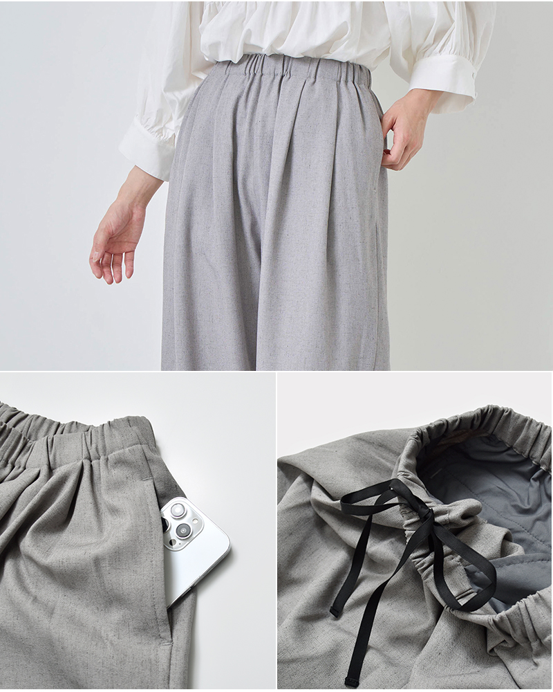 kelen ケレン リネン混ストレッチ タックデザイン イージーパンツ