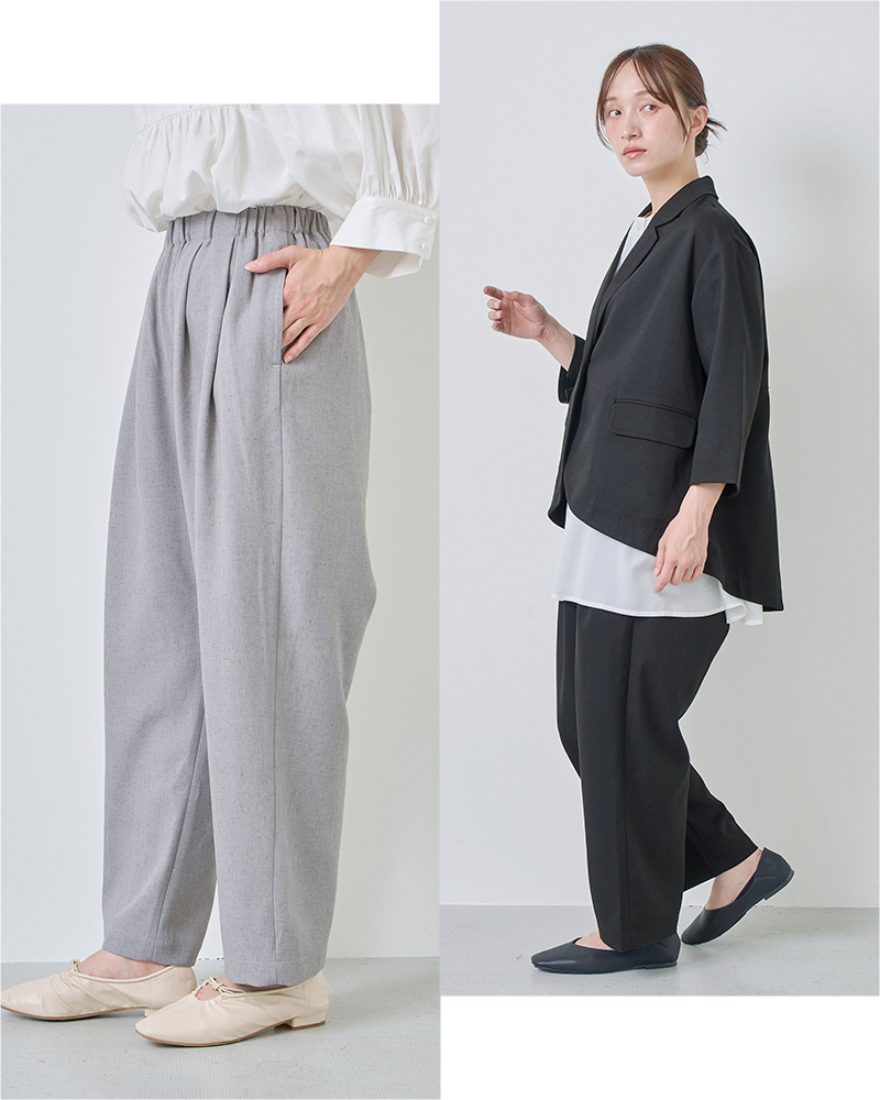 kelen ケレン リネン混ストレッチ タックデザイン イージーパンツ