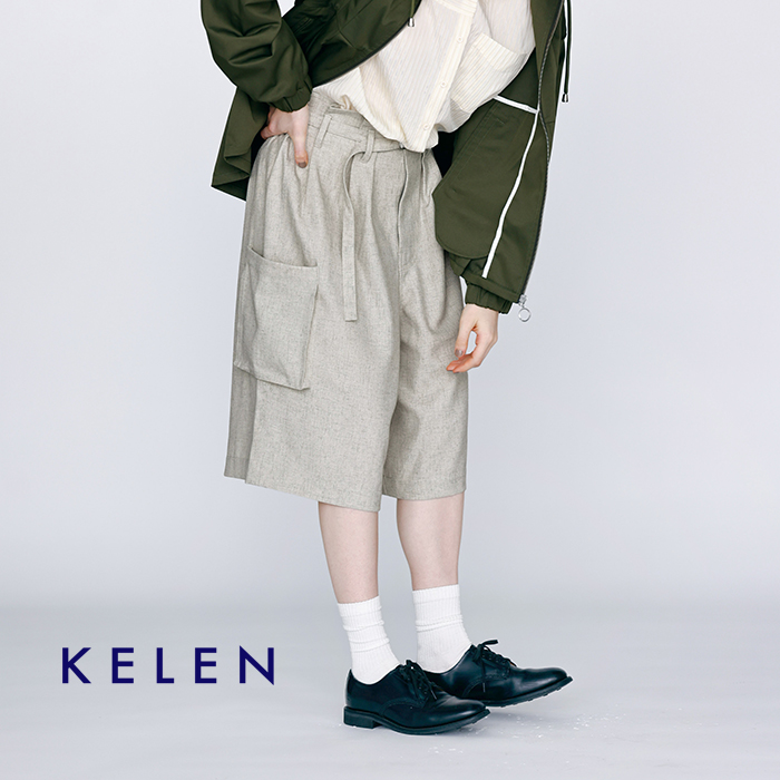kelenリネン混ストレッチ ベルト付きデザイン ハーフパンツ “ASHAF” lkl26hpt2133