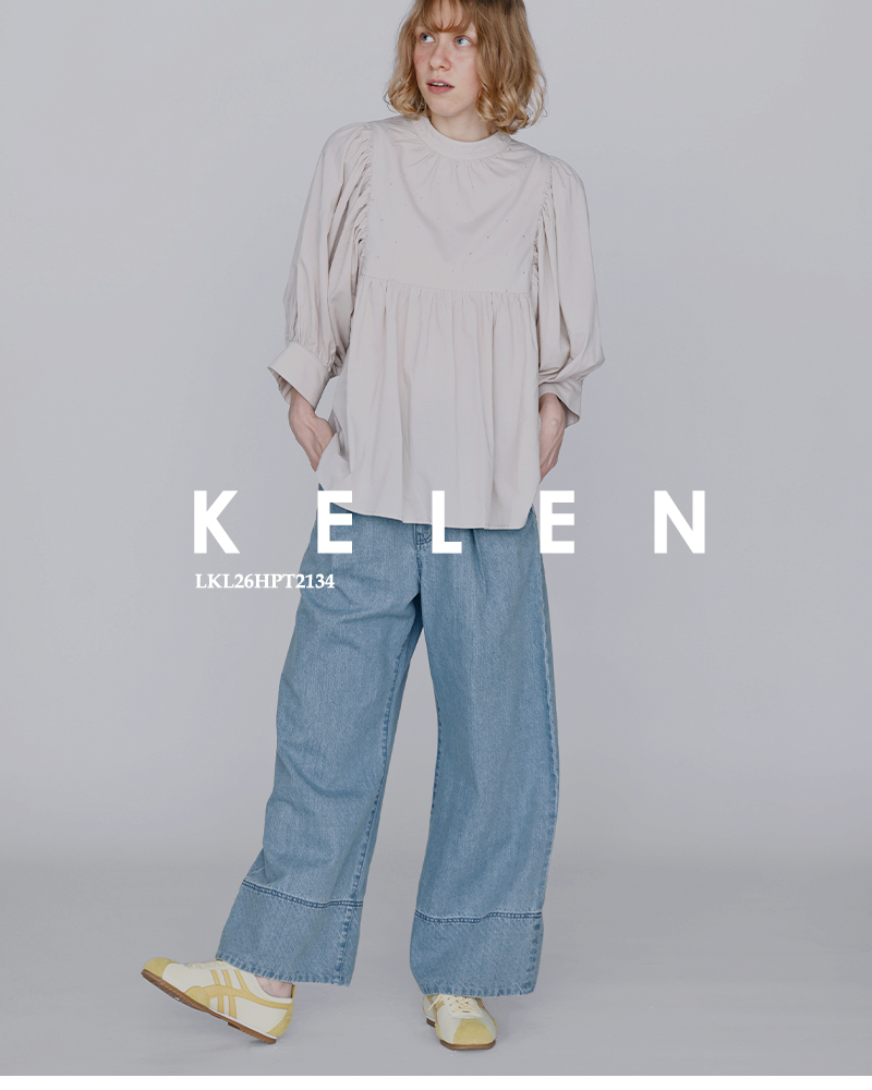 kelen(ケレン)ヘムダメージドットデザイン切り替えデニムパンツ“UFFON”lkl26hpt2134