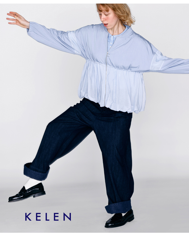 kelen(ケレン)ヘムダメージドットデザイン切り替えデニムパンツ“UFFON”lkl26hpt2134