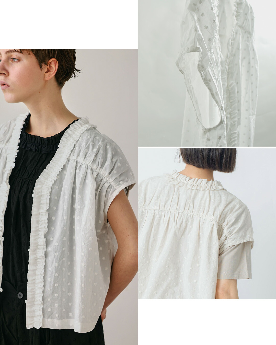 kelen前後2way コットン フリル 刺繍 ブラウス MYUU lkl26sbl2303