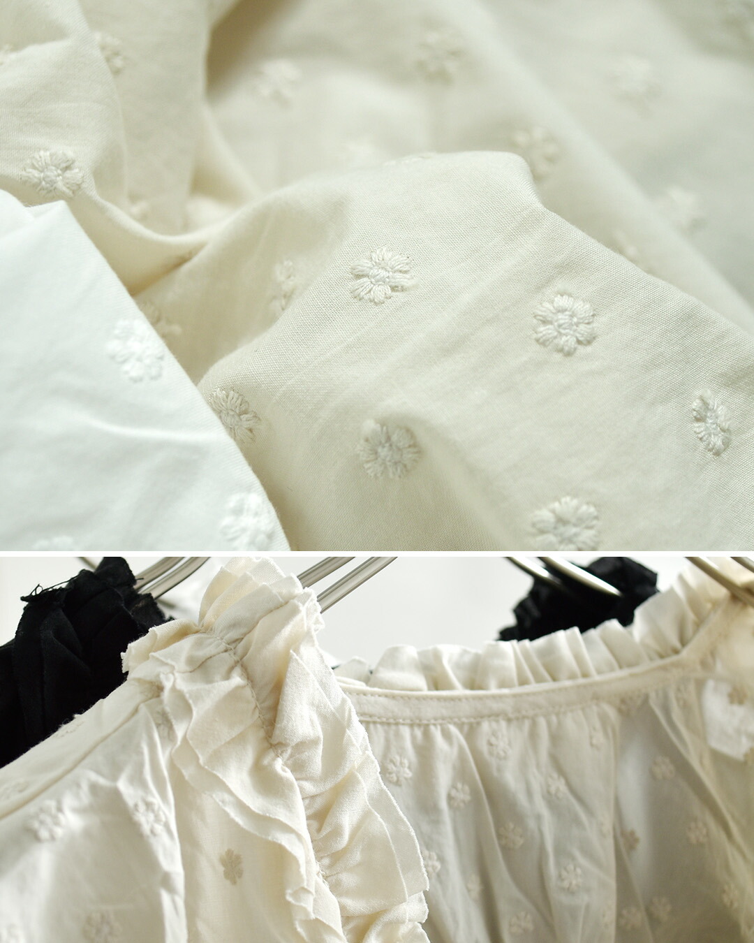 kelen前後2way コットン フリル 刺繍 ブラウス MYUU lkl26sbl2303