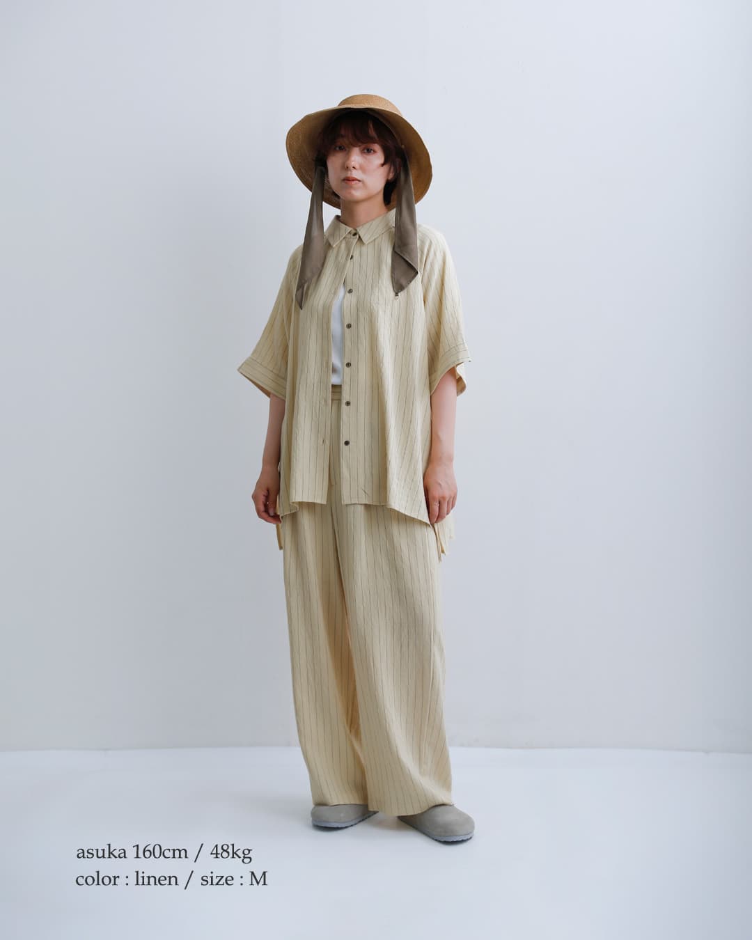 kelenリネン混 ピンストライプ ラグランスリーブ シャツ GAZY lkl26sbl2304