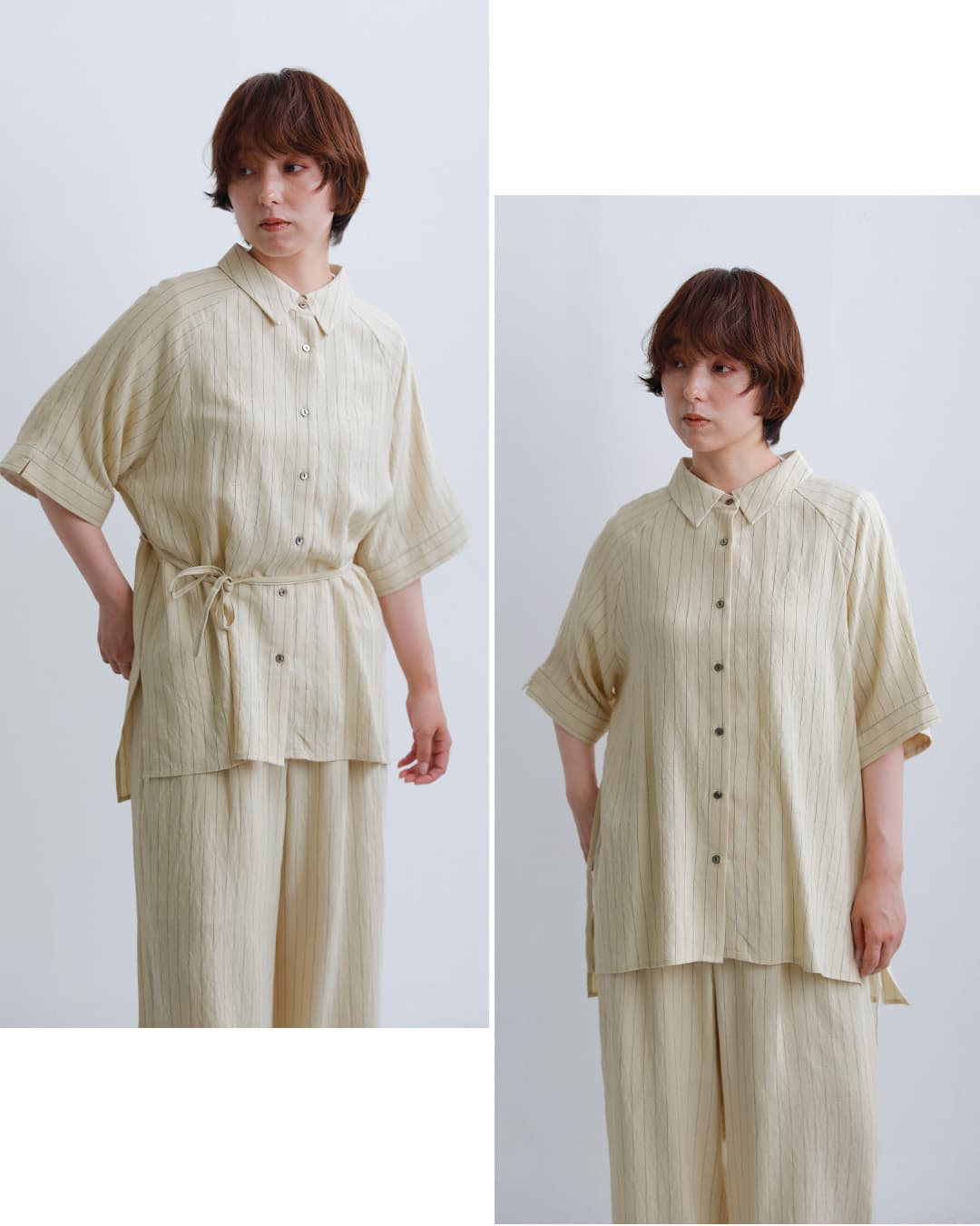 kelenリネン混 ピンストライプ ラグランスリーブ シャツ GAZY lkl26sbl2304