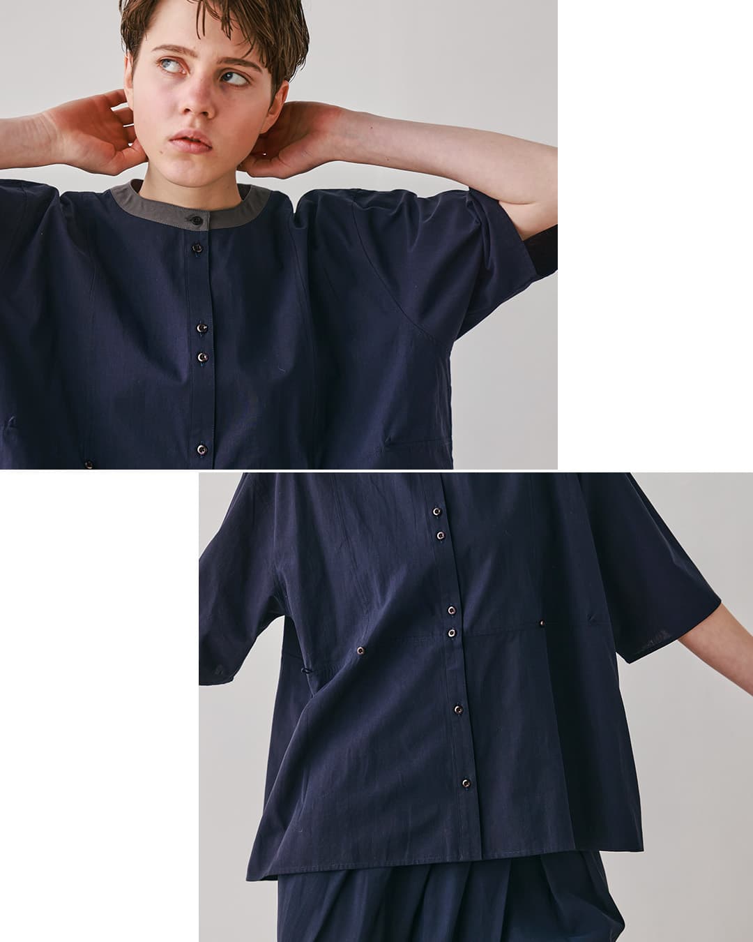 kelenクレリック バンドカラー 2way コットン ブラウス NORHA lkl26sbl2305