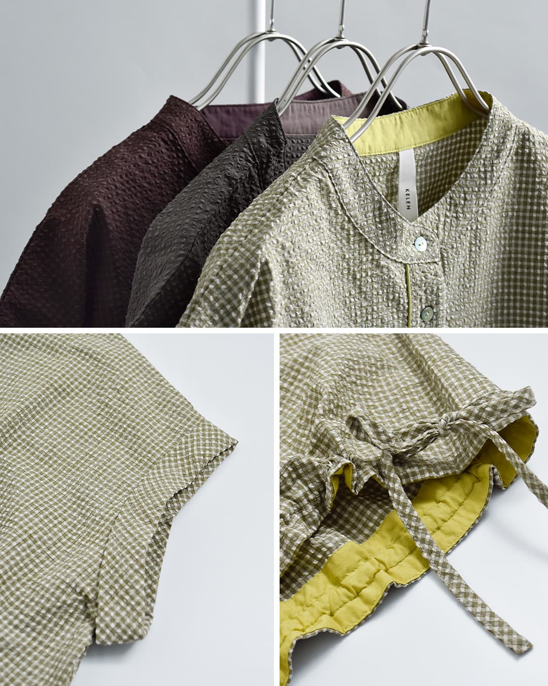 kelenシアーサッカー チェック ブラウス EATY lkl26sbl2308