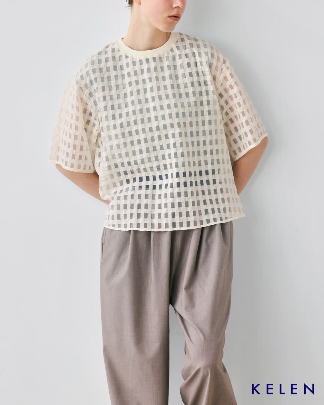 kelenシアー チェック クルーネック トップス MEHINA lkl26sbl2314